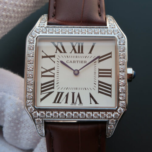 Cartier Santos WH100651 V6 Factory Brown Strap JF Replica Watches - JF Replica