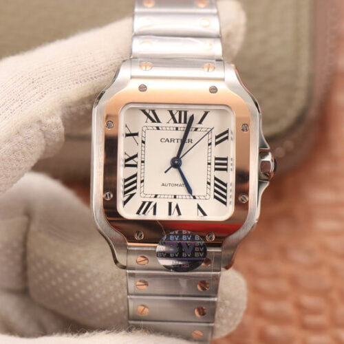Cartier De Santos W2SA0007 BV Factory White Dial Gold Bezel JF Replica Watches - JF Replica