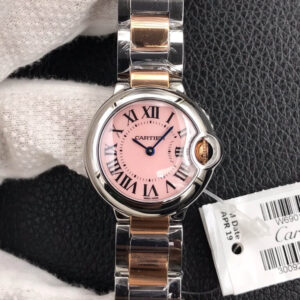 Ballon Bleu De Cartier 28MM V6 Factory V8 Pink Dial JF Replica Watches - JF Replica