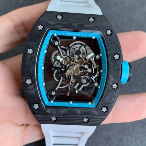 Richard Mille RM055 KV Factory V2 Carbon Fiber White Rubber Strap JF Replica Watches - JF Replica