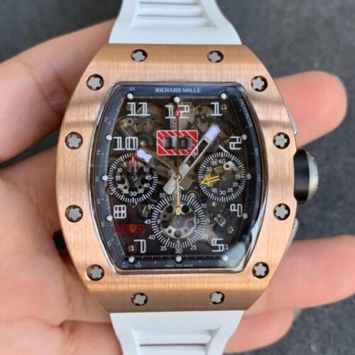 Richard Mille RM11 KV Factory Rose Gold White Rubber Strap JF Replica Watches - JF Replica