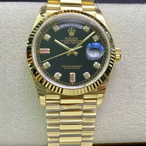 Rolex Day Date 118208 EW Factory Diamond Black Dial JF Replica Watches - JF Replica