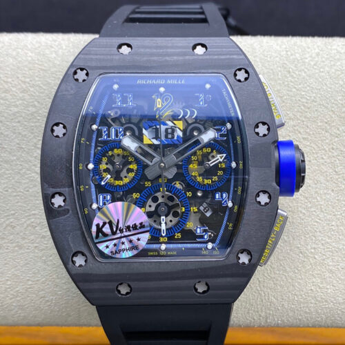 Richard Mille RM-011 KV Factory Black Rubber Strap JF Replica Watches - JF Replica