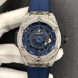 Hublot Big Bang WWF Factory Full Diamond Blue Strap JF Replica Watches - JF Replica