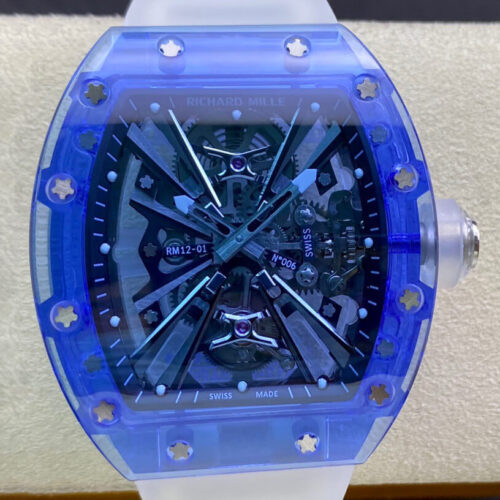 Richard Mille RM12-01 RM Factory Tourbillon Transparent Blue Bezel JF Replica Watches - JF Replica