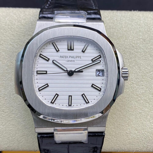 Patek Philippe Nautilus 5711 3K Factory White Dial Leather Strap JF Replica Watches - JF Replica