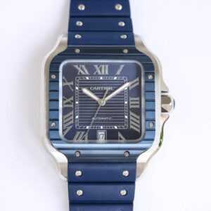 Cartier Santos GF Factory Blue Strap JF Replica Watches - JF Replica