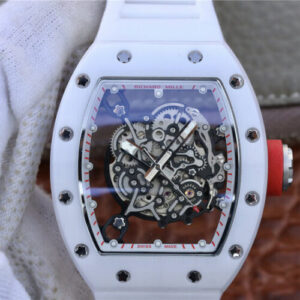 Richard Mille RM055 KV Factory Skeleton Dial White Rubber Strap JF Replica Watches - JF Replica