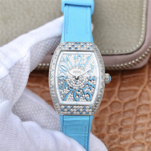 Franck Muller Ladies Collection V 32 SC AT FO D CD (BL) ABF Factory Blue Strap JF Replica Watches - JF Replica
