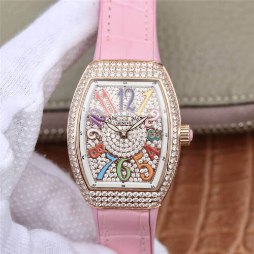Franck Muller Vanguard Ladies ABF Factory Rose Gold Diamond Pink Strap JF Replica Watches - JF Replica